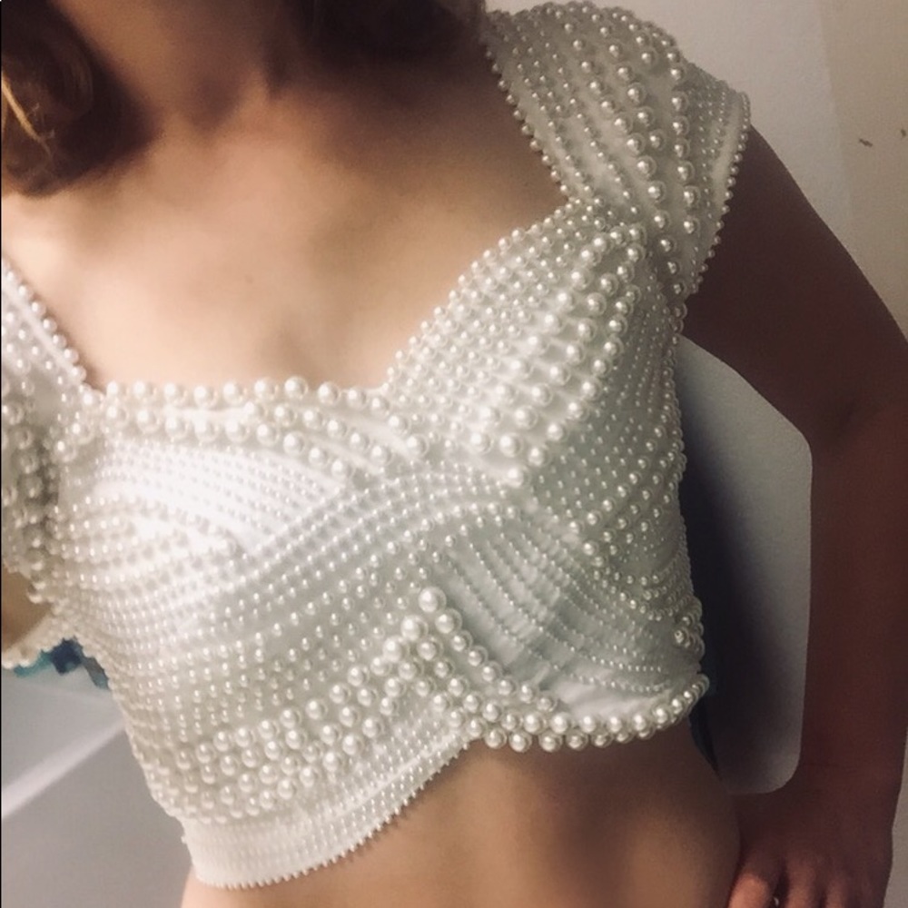 Vintage Neiman Marcus beaded bridal crop top
